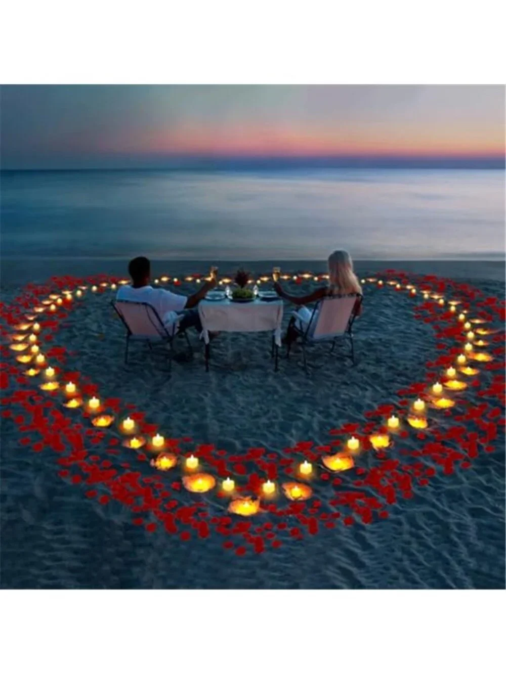 LED Flameless Heart Candles Rose Petals Romantic Wedding Proposal Decor Set